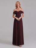 Newest A-Line Off The Shoulder Pleated Chiffon Bridedsmaid Dresses