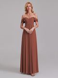 Newest A-Line Off The Shoulder Pleated Chiffon Bridedsmaid Dresses