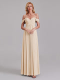 Newest A-Line Off The Shoulder Pleated Chiffon Bridedsmaid Dresses