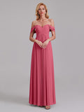 Newest A-Line Off The Shoulder Pleated Chiffon Bridedsmaid Dresses