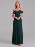 Newest A-Line Off The Shoulder Pleated Chiffon Bridedsmaid Dresses