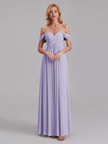 Newest A-Line Off The Shoulder Pleated Chiffon Bridedsmaid Dresses