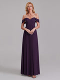 Newest A-Line Off The Shoulder Pleated Chiffon Bridedsmaid Dresses