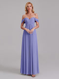Newest A-Line Off The Shoulder Pleated Chiffon Bridedsmaid Dresses