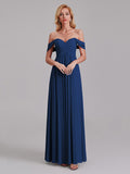 Newest A-Line Off The Shoulder Pleated Chiffon Bridedsmaid Dresses