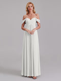 Newest A-Line Off The Shoulder Pleated Chiffon Bridedsmaid Dresses