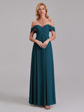 Newest A-Line Off The Shoulder Pleated Chiffon Bridedsmaid Dresses