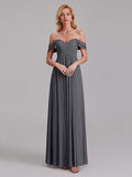Newest A-Line Off The Shoulder Pleated Chiffon Bridedsmaid Dresses