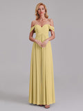 Newest A-Line Off The Shoulder Pleated Chiffon Bridedsmaid Dresses