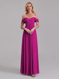Newest A-Line Off The Shoulder Pleated Chiffon Bridedsmaid Dresses