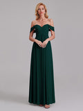 Newest A-Line Off The Shoulder Pleated Chiffon Bridedsmaid Dresses