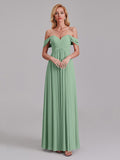 Newest A-Line Off The Shoulder Pleated Chiffon Bridedsmaid Dresses