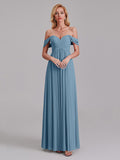Newest A-Line Off The Shoulder Pleated Chiffon Bridedsmaid Dresses