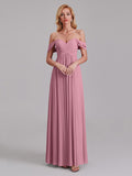 Newest A-Line Off The Shoulder Pleated Chiffon Bridedsmaid Dresses