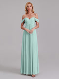 Newest A-Line Off The Shoulder Pleated Chiffon Bridedsmaid Dresses