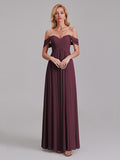 Newest A-Line Off The Shoulder Pleated Chiffon Bridedsmaid Dresses