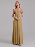 Newest A-Line Off The Shoulder Pleated Chiffon Bridedsmaid Dresses