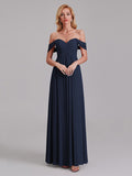 Newest A-Line Off The Shoulder Pleated Chiffon Bridedsmaid Dresses