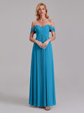 Newest A-Line Off The Shoulder Pleated Chiffon Bridedsmaid Dresses