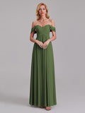 Newest A-Line Off The Shoulder Pleated Chiffon Bridedsmaid Dresses