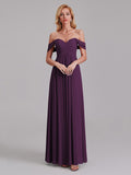 Newest A-Line Off The Shoulder Pleated Chiffon Bridedsmaid Dresses