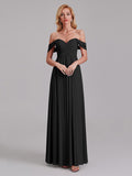 Newest A-Line Off The Shoulder Pleated Chiffon Bridedsmaid Dresses
