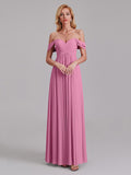 Newest A-Line Off The Shoulder Pleated Chiffon Bridedsmaid Dresses