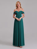 Newest A-Line Off The Shoulder Pleated Chiffon Bridedsmaid Dresses