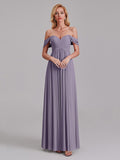 Newest A-Line Off The Shoulder Pleated Chiffon Bridedsmaid Dresses