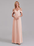 Newest A-Line Off The Shoulder Pleated Chiffon Bridedsmaid Dresses