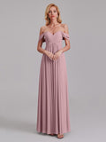 Newest A-Line Off The Shoulder Pleated Chiffon Bridedsmaid Dresses