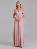 Newest A-Line Off The Shoulder Pleated Chiffon Bridedsmaid Dresses