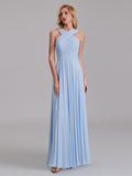 Simple Crisscross Sleeveless Chiffon Pleated Long Bridesmaid Dress