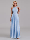 Simple Crisscross Sleeveless Chiffon Pleated Long Bridesmaid Dress