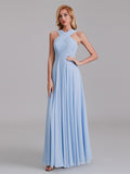 Simple Crisscross Sleeveless Chiffon Pleated Long Bridesmaid Dress