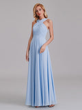 Simple Crisscross Sleeveless Chiffon Pleated Long Bridesmaid Dress