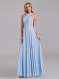 Simple Crisscross Sleeveless Chiffon Pleated Long Bridesmaid Dress