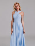 Simple Crisscross Sleeveless Chiffon Pleated Long Bridesmaid Dress