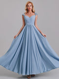 A-Line Sweetheart Cap Sleeves Chiffon Floor-Length Bridesmaid Dress With Lace