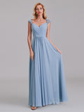 A-Line Sweetheart Cap Sleeves Chiffon Floor-Length Bridesmaid Dress With Lace