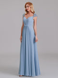 A-Line Sweetheart Cap Sleeves Chiffon Floor-Length Bridesmaid Dress With Lace