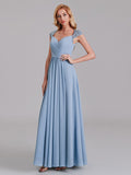 A-Line Sweetheart Cap Sleeves Chiffon Floor-Length Bridesmaid Dress With Lace