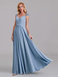A-Line Sweetheart Cap Sleeves Chiffon Floor-Length Bridesmaid Dress With Lace