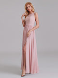 See Through One Shoulder Side Slit Long Bridesmaid Dress With Lace