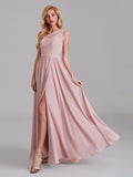 See Through One Shoulder Side Slit Long Bridesmaid Dress With Lace