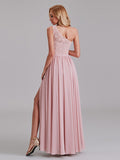 See Through One Shoulder Side Slit Long Bridesmaid Dress With Lace