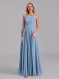 Delicate Halter Sleeveless Chiffon Pleated Bridesmaid Dress