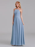 Delicate Halter Sleeveless Chiffon Pleated Bridesmaid Dress