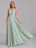 New Arrival A-Line Halter Chiffon Simple Floor-Length Bridesmaid Dress With Pleated