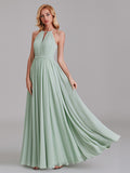 New Arrival A-Line Halter Chiffon Simple Floor-Length Bridesmaid Dress With Pleated